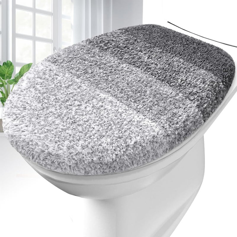 OLANLY Soft Microfiber Bathroom Toilet Lid Cover, Machine Washable Seat Covers, 17.5x15, Stays in Place Rubber Backing, Fits Most Round, Elongated and Oblong Lids, Accessories Decor, Gray - Image 1